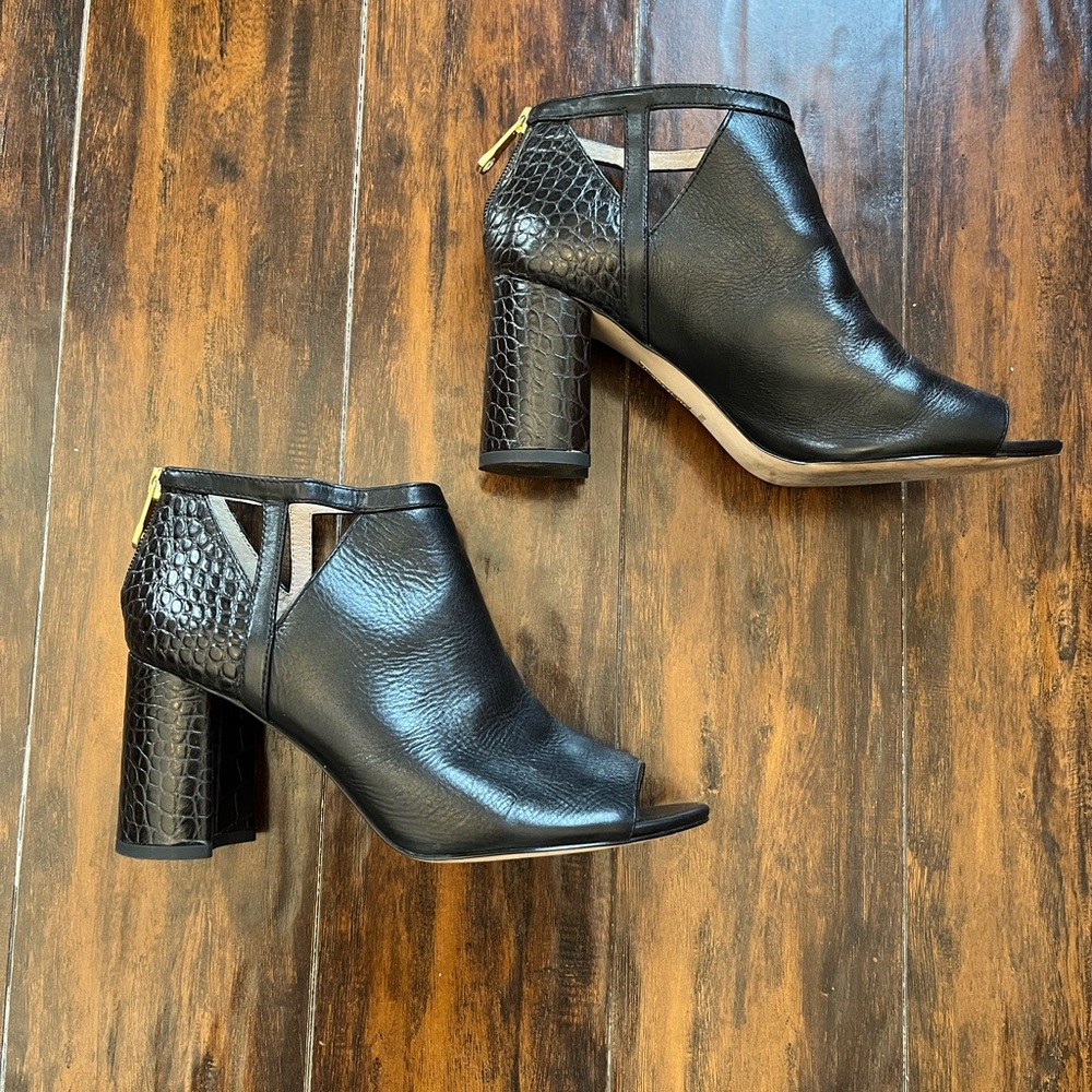 Louise et Cie Block Heeled Leather Peep Toe Booties